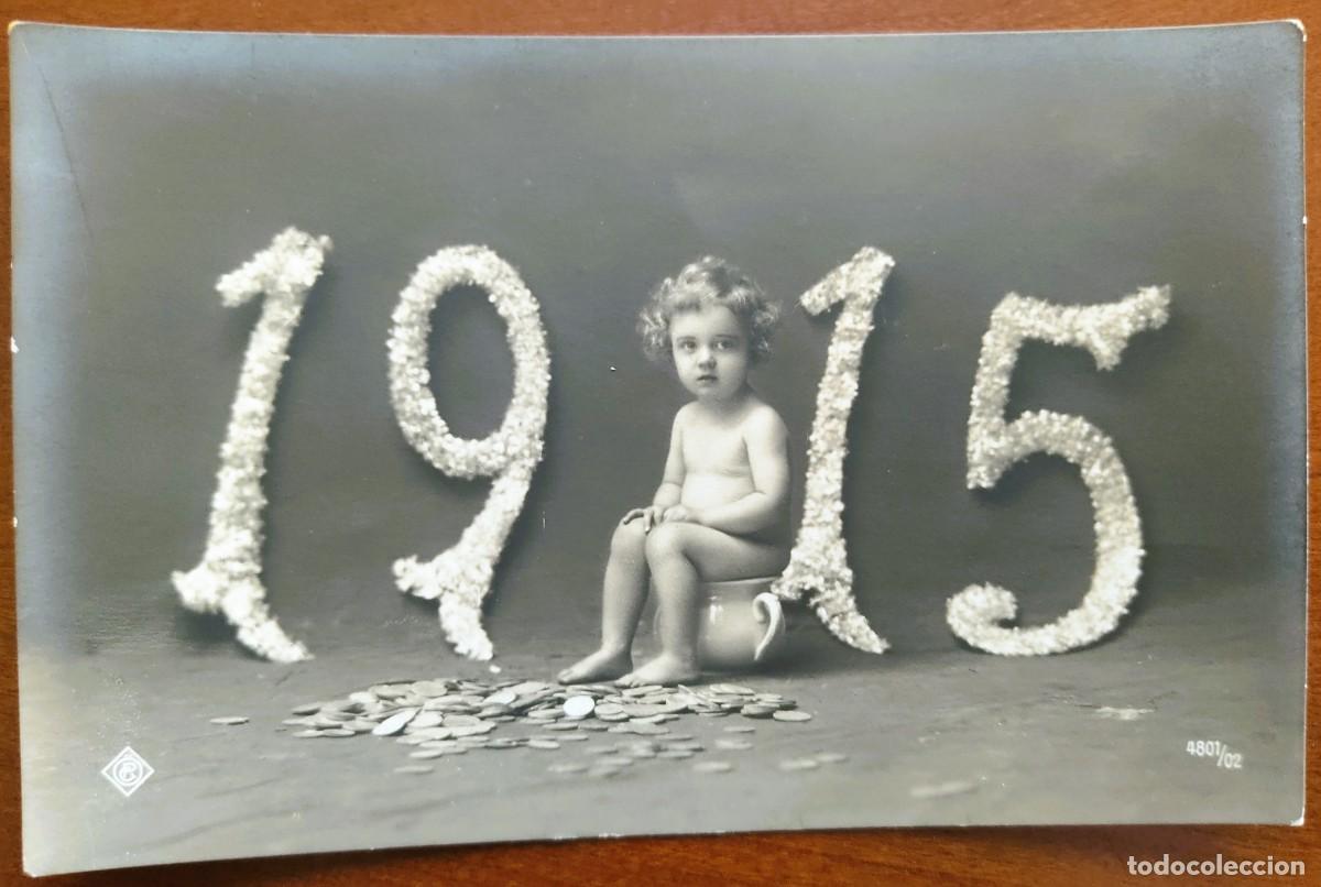 Postales: POSTAL NI&Ntilde;A CON ORINAL FELICITANDO 1915 - OPG 4801/02