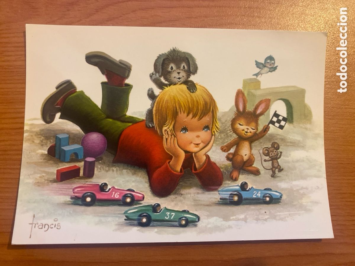 Postales: Postal ilustrada Francis - Ni&ntilde;o con coches de carreras y animales - C.Y.Z. 7337/31-C - Sin circular