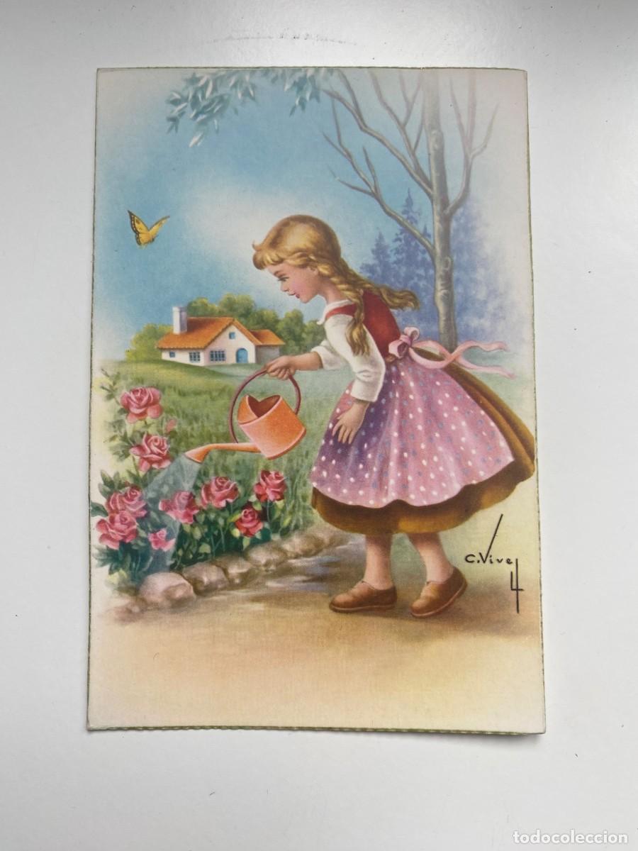 Postales: Postal antigua Carles Vives C.Y.Z. 538/B &ndash; Ni&ntilde;a regando rosas &ndash; Sin circular