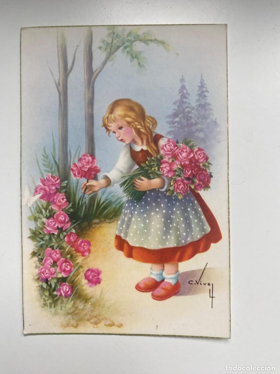 Postales: Postal Carles Vives C.YZ.538/B Ni&ntilde;a recogiendo flores Nueva antigua sin circular