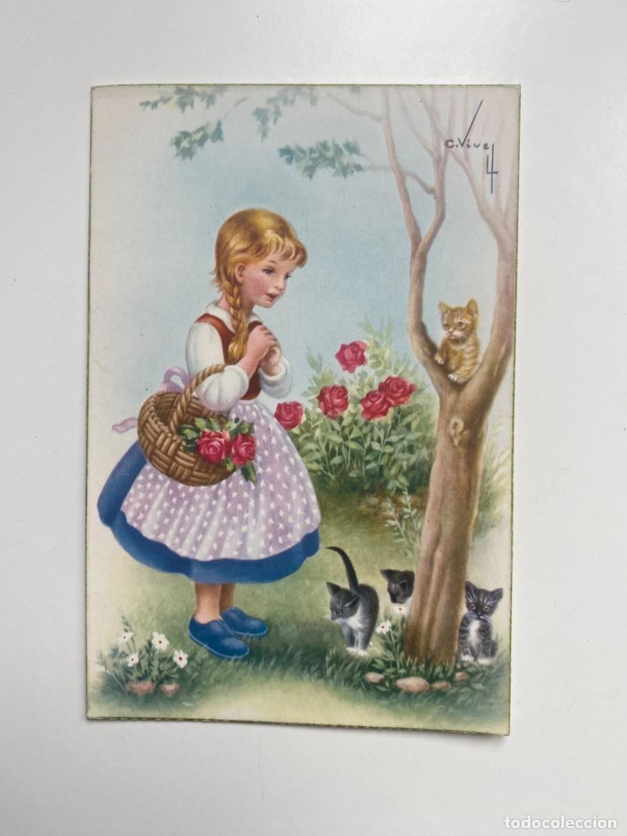 Postales: Postal Carles Vives 538/B Ni&ntilde;a con gatitos C.YZ. Sin circular Vintage