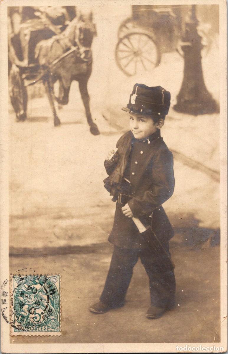 Postales: Ni&ntilde;o - Vestido con Uniforme Militar - Antigua Postal Francesa sin Datos - Rev. sin dividir- 130x90mm