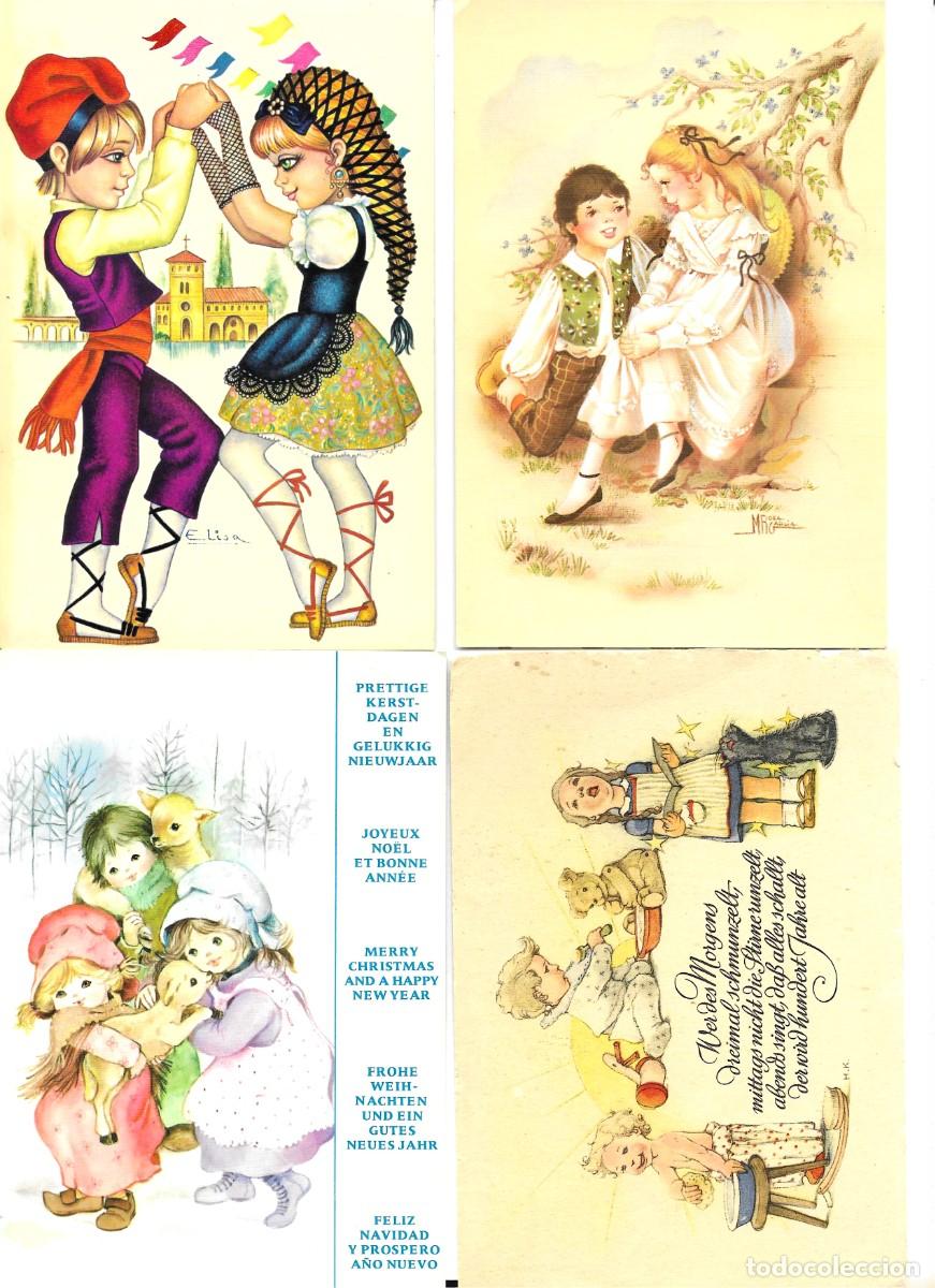 Postales: &rdquo;Escenas diverssas con ni&ntilde;os&rdquo; Lote de cuatro postales infantiles. 1960s. 10 x 15 cms.