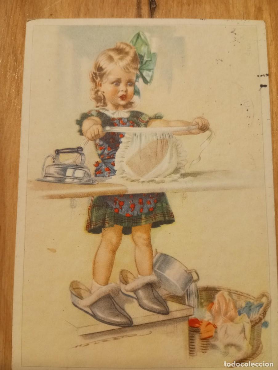 Postales: ALEMANIA, 1952, POSTAL DE NI&Ntilde;A PLANCHANDO. MATASELLOS ESPECIAL DE HEIMATSTADT