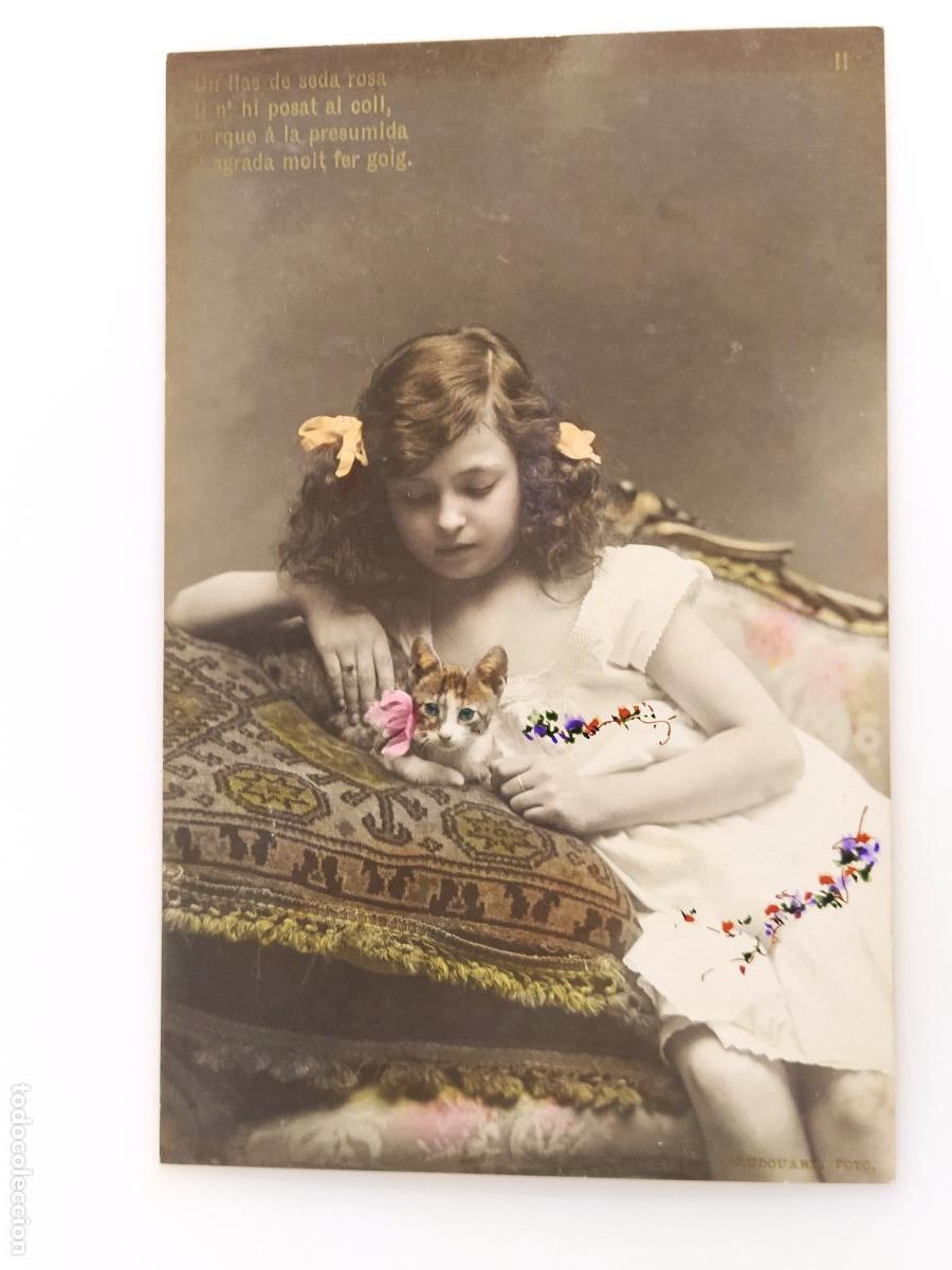 Postales: LA NI&Ntilde;A Y EL GATO - FOTOGRAFICA LB BARTRINA - POSTAL ANTIGUA -(116.370)