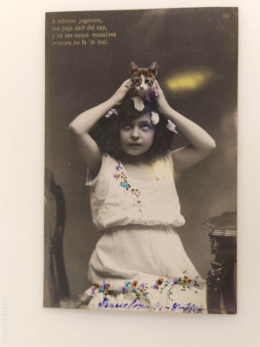 Postales: LA NI&Ntilde;A Y EL GATO - FOTOGRAFICA LB BARTRINA - POSTAL ANTIGUA -(116.371)