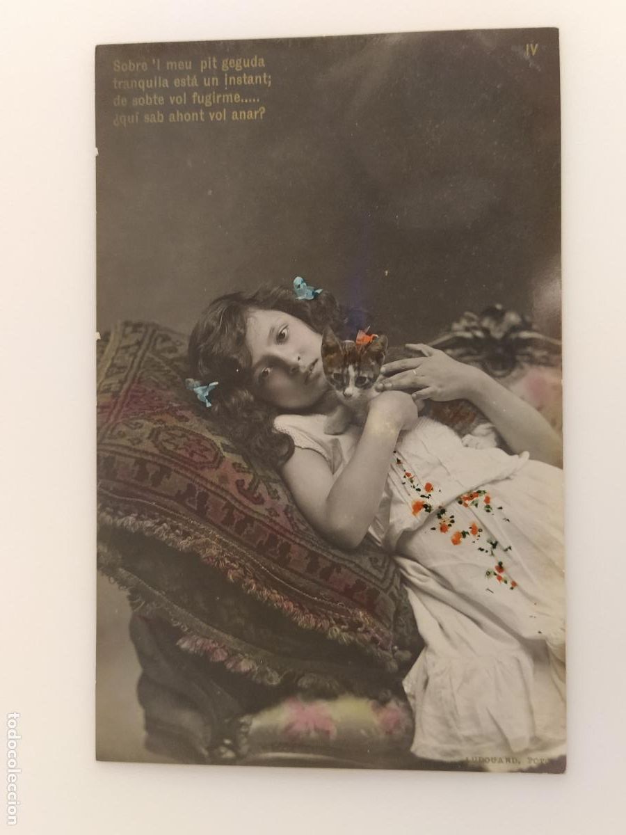 Postales: LA NI&Ntilde;A Y EL GATO - FOTOGRAFICA LB BARTRINA - POSTAL ANTIGUA -(116.372)