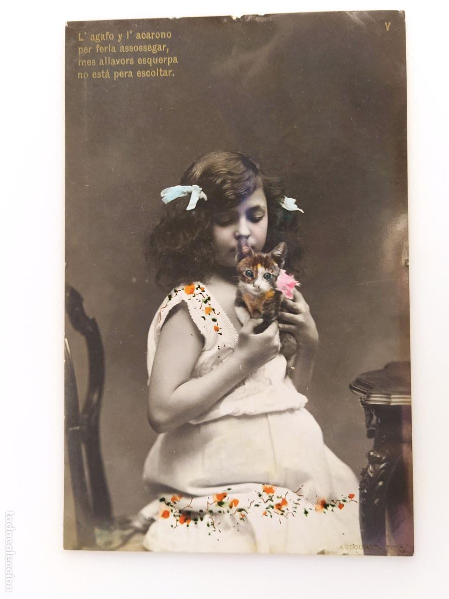 Postales: LA NI&Ntilde;A Y EL GATO - FOTOGRAFICA LB BARTRINA - POSTAL ANTIGUA -(116.373)