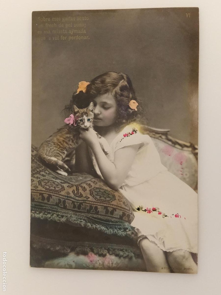 Postales: LA NI&Ntilde;A Y EL GATO - FOTOGRAFICA LB BARTRINA - POSTAL ANTIGUA -(116.374)
