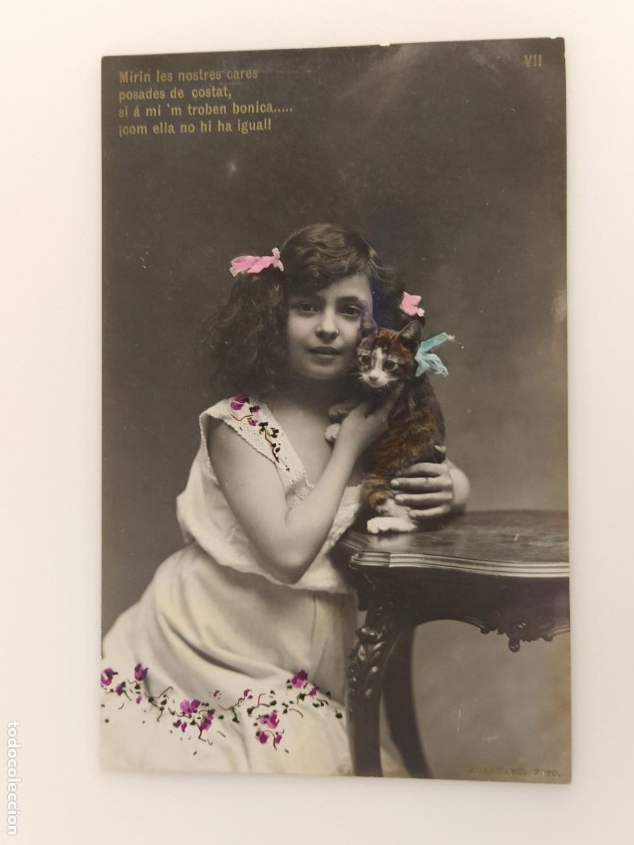Postales: LA NI&Ntilde;A Y EL GATO - FOTOGRAFICA LB BARTRINA - POSTAL ANTIGUA -(116.375)