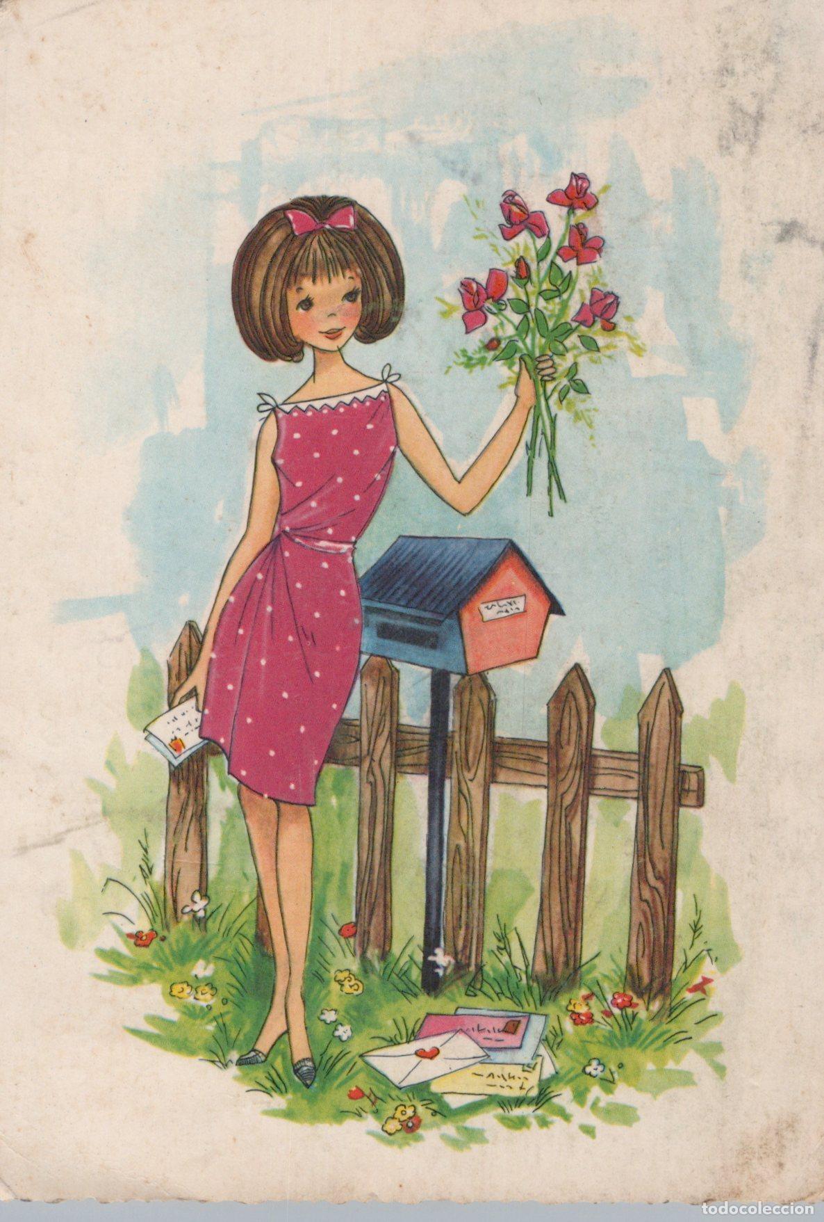 Postales: Children Girl with Flowers Postcard *YAG052