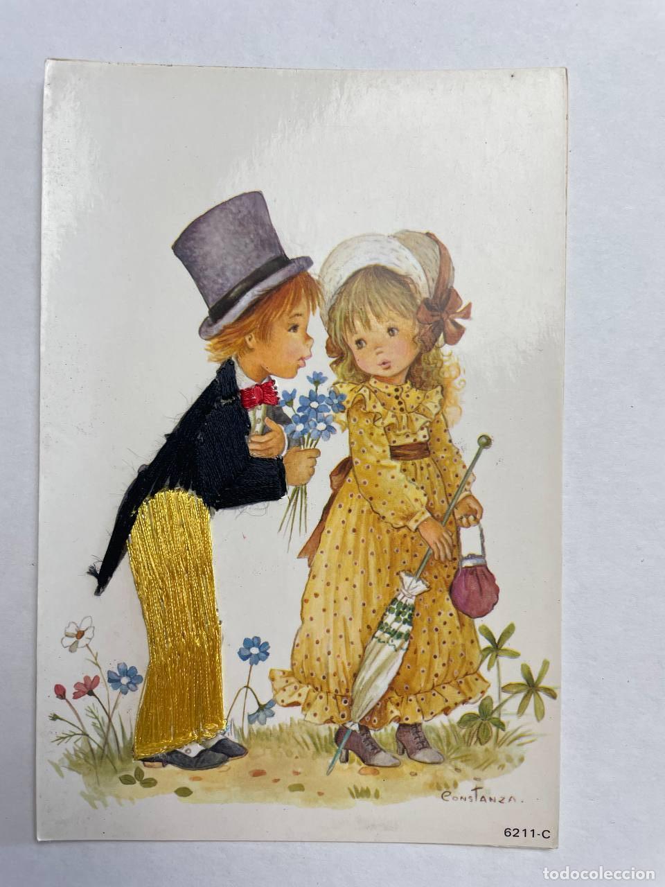 Postales: Espa&ntilde;a Ilustraci&oacute;n Ni&ntilde;os Sentimental Flores Y Detalles Dorados Con *YAG573