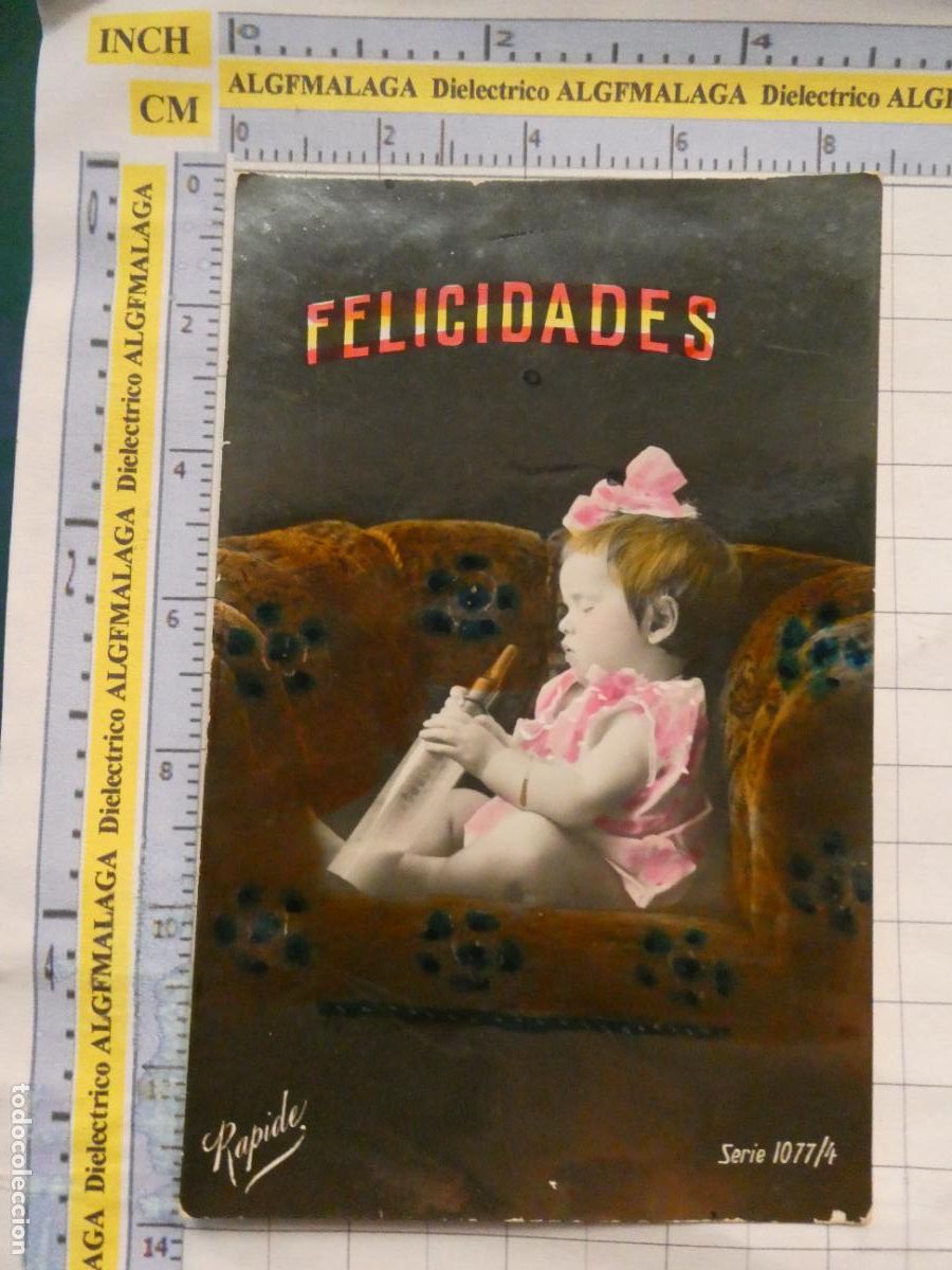 Postales: POSTAL DE NI&Ntilde;OS INFANTIL DIBUJOS. NI&Ntilde;A BEBE BIBER&Oacute;N FELICIDADES. RAPIDE 1077. 2976