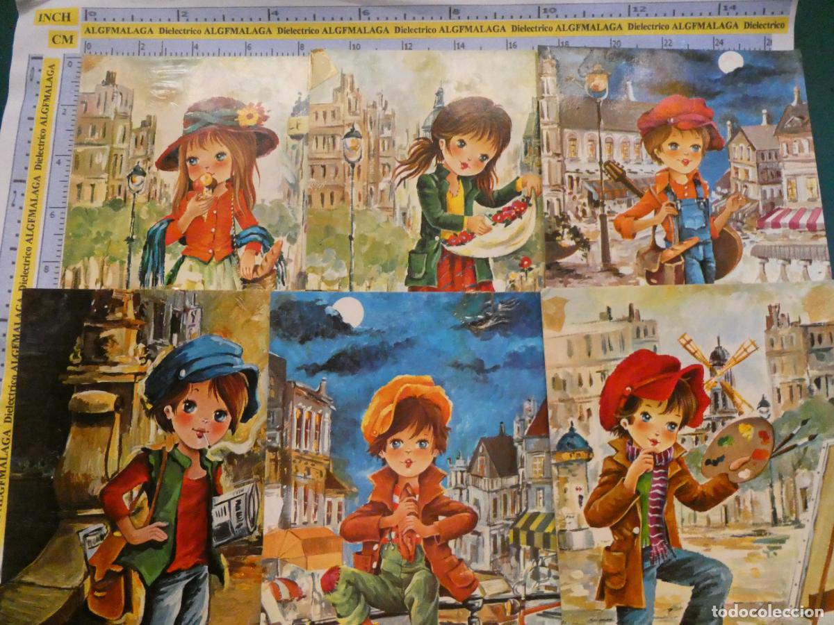 Postales: 6 POSTALES DE NI&Ntilde;OS INFANTIL DIBUJOS. NI&Ntilde;OS NI&Ntilde;AS EN LA CIUDAD DIBUJO. SAVIR. 2997