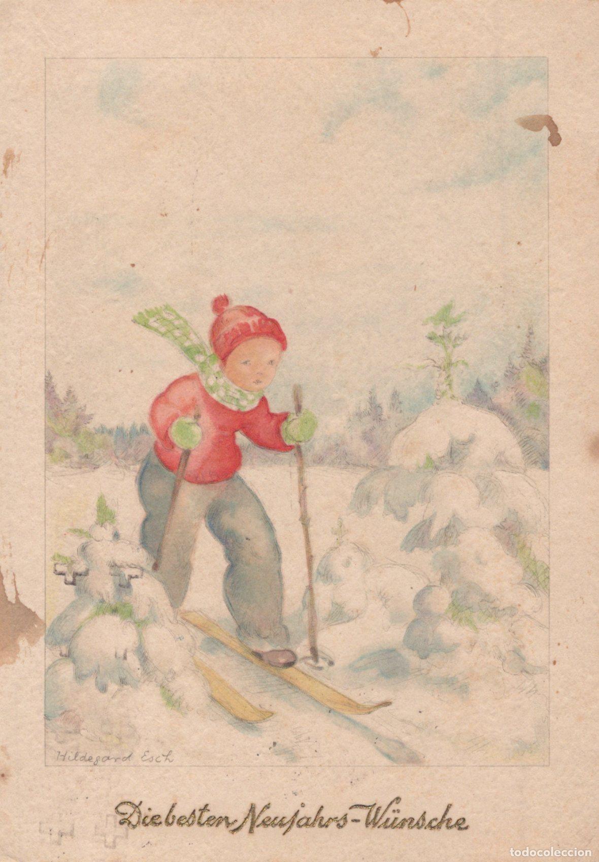 Postales: Switzerland Lausanne Child Skiing in A Snowy Landscape New Year S Wishes *YAY047