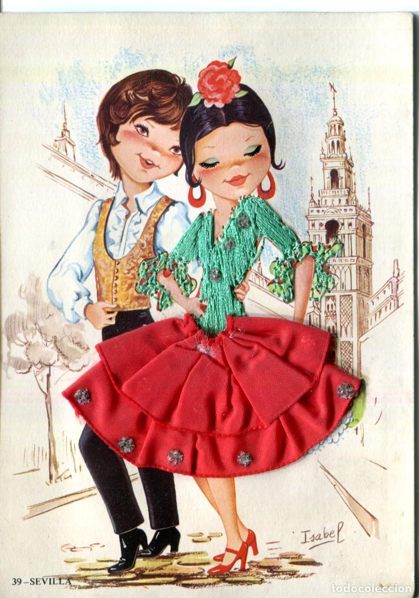 Postales: POSTAL REGIONAL BORDADA SEVILLA ILUSTRADA POR ISABEL N&ordm; 39 EDICIONES FOTO ANTONIO