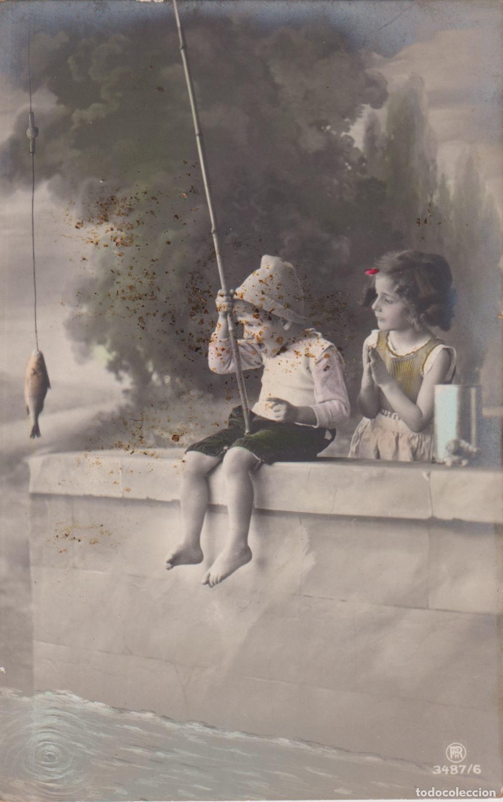 Postales: POSTAL ANTIGUA COLOREADA, NI&Ntilde;OS PESCANDO &ndash; P.R.A.3487/6 &ndash; ESCRITA 1912