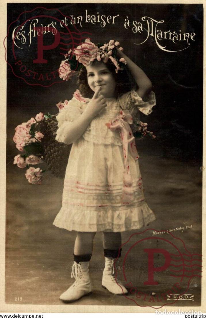 Postcards: Ces Fleurs et un baiser &agrave; sa Marraine Des Gamins Kids Children Ni&ntilde;os