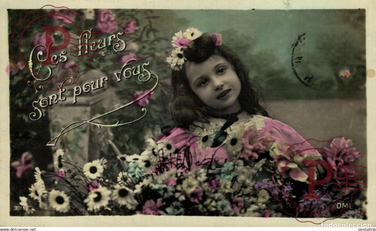 Postales: Ces fleurs sont pour vous Des Gamins Kids Children Ni&ntilde;os
