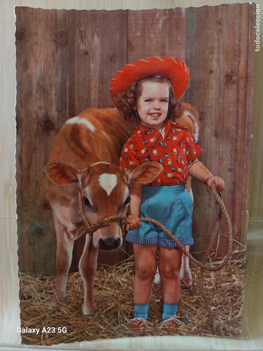 Postales: NI&Ntilde;A CON TERNERO A&Ntilde;O 1958 ED CYZ 6099 ESCRITA