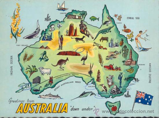 mapa turistico australia Postal circulada australia mapa turistico   Sold through Direct 