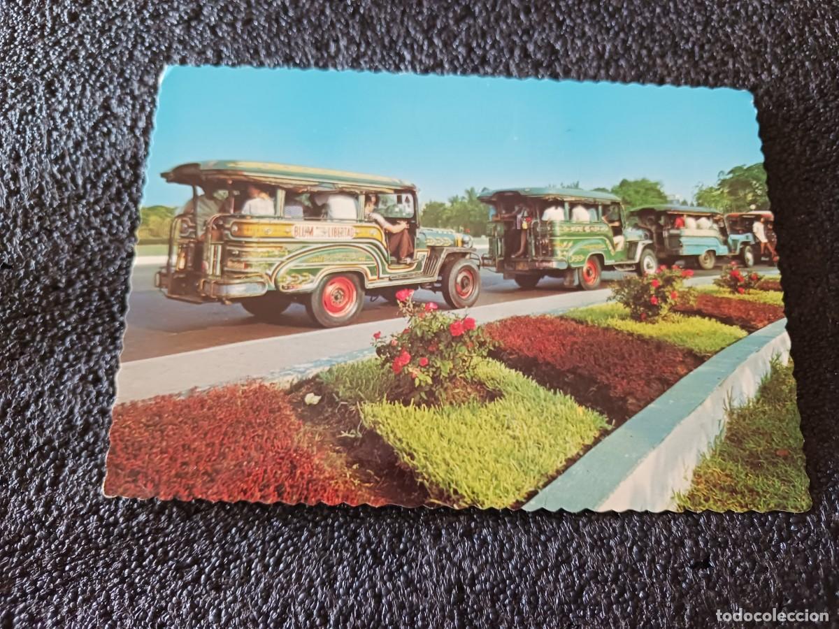 Postales: manila, jeepneys, metodo tradicional de transporte en manila, escrita