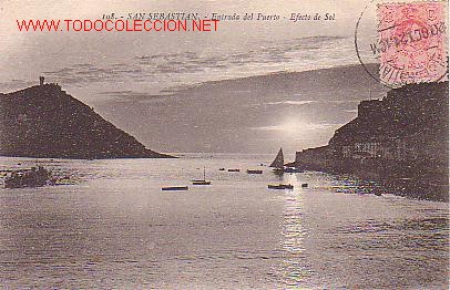 Postais: TARJETA POSTAL DE SAN SEBASTIAN. N&ordm; 108. - ENTRADA DEL PUERTO - EFECTO DEL SOL .
