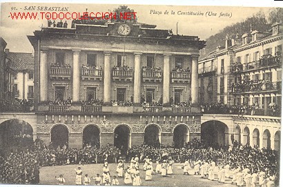 Postcards: TARJETA POSTAL DE SAN SEBASTIAN. PLAZA DE LA CONSTITUCION UNA FIESTA N&ordm; 91. EDICION G.G. GALARZA