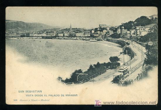 Postales: SAN SEBASTIAN VISTA DESDE EL PALACIO DE MIRAMAR. 908 HAUSER Y MENET