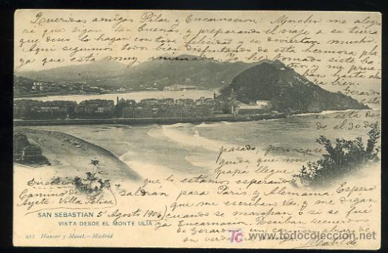 Postais: TARJETA POSTAL SAN SEBASTIAN, VISTA DESDE EL MONTE ULIA. 912 HAUSER Y MENET