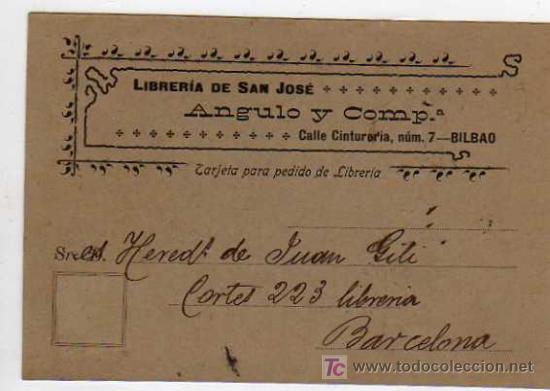 Postales: BILBAO, LIBRERIA DE SAN JOSE, ANGULO Y COMP. - Foto 1
