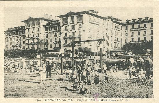 Postales: HENDAYA. LA PLAYA Y EL HOTEL EUSKALDUNA. - Foto 1