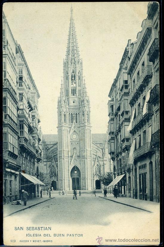 Postais: TARJETA POSTAL DE SAN SEBASTIAN, IGLESIA DEL BUEN PASTOR. HAUSER Y MENET. REVERSO NO DIVIDIDO