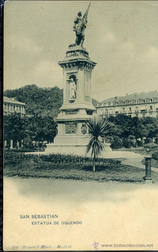Postkarten: TARJETA POSTAL DE SAN SEBASTIAN, ESTATUA DE OQUENDO. HAUSER Y MENET REVERSO NO DIVIDIDO.