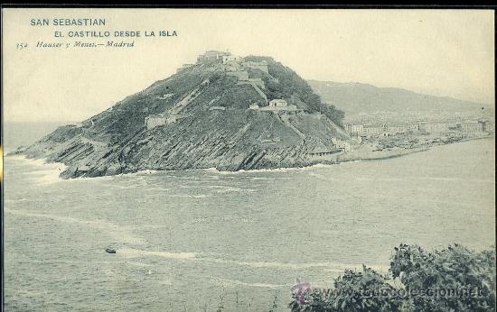 Postkarten: TARJETA POSTAL DE SAN SEBASTIAN, EL CASTILLO DESDE LA ISLA. HAUSER Y MENET. REVERSO NO DIVIDIDO