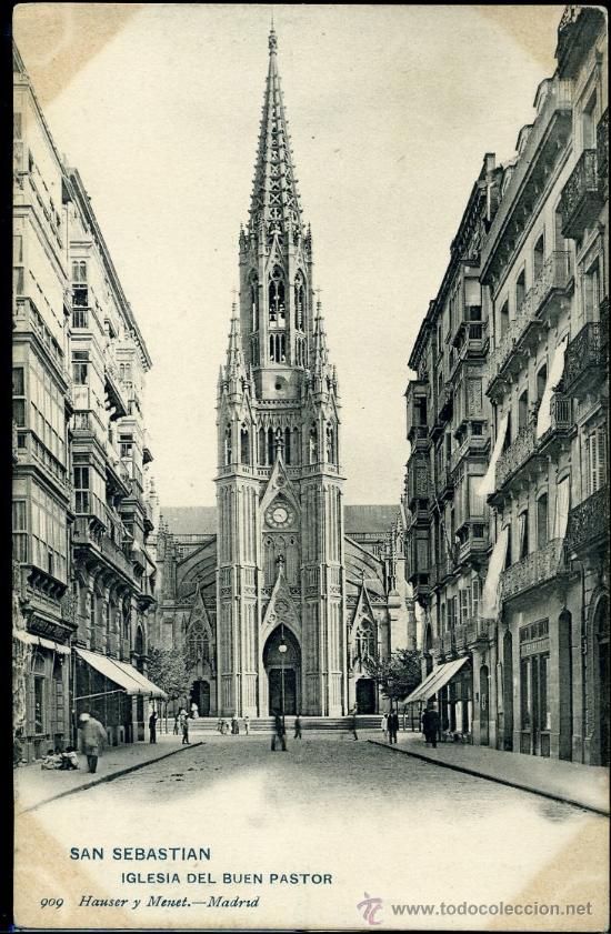 Postkarten: TARJETA POSTAL DE SAN SEBASTIAN, IGLESIA DEL BUEN PASTOR. HAUSER Y MENET. REVERSO NO DIVIDIDO