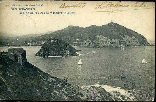 Postkarten: TARJETA POSTAL DE SAN SEBASTIAN,ISLA SANTA CLARA Y MONTE IGUELDO. HAUSER Y MENET. REVERSO NO DIVID.