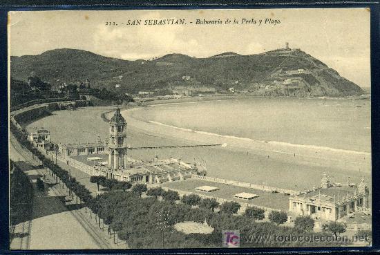 Postales: SAN SEBASTIAN : G.G. Galarza N&ordm; 212 - Balneario de la Perla y Playa