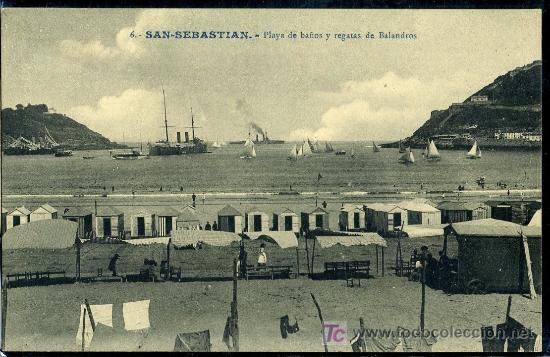 Postkarten: TARJETA POSTAL DE SANSEBASTIAN, PLAYA DE BA&Ntilde;OS Y REGATAS DE BALANDROS EDIC. G. G. GALARZA.