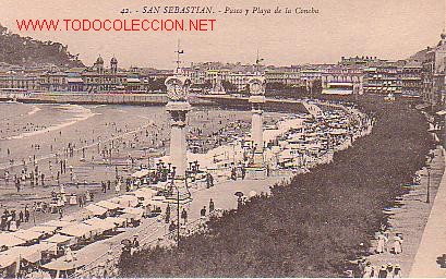 Postales: TARJETA POSTAL ANTIGUA DE SAN SEBASTIAN. N&ordm; 42. PASEO Y PLAYA DE LA CONCHA.