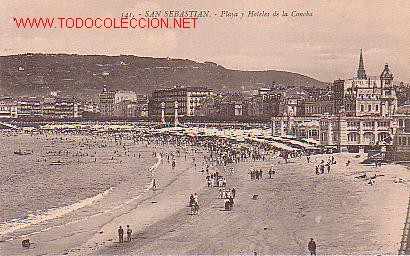 Postais: TARJETA POSTAL DE SAN SEBASTIAN. N&ordm; 141. PLAYA Y HOTELES DE LA CONCHA.
