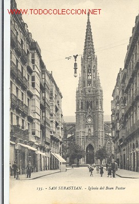 Postais: TARJETA POSTAL DE SAN SEBASTIAN. IGLESIA DEL BUEN PASTOR N&ordm; 135C. Y M.