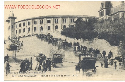 Postais: TARJETA POSTAL DE SAN SEBASTIAN. SUBIDA A LA PLAZA DE TOROS  PHOTOTIPIE MARCEL DELBOY