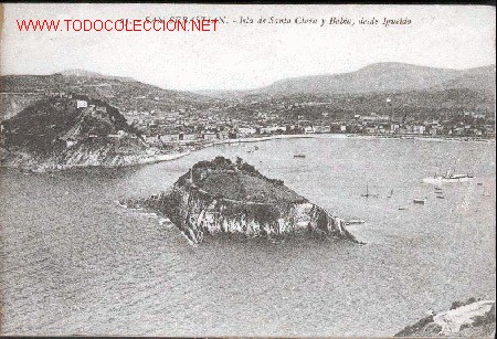 Postales: TARJETA POSTAL N&ordm; 23 DE SAN SEBASTIAN - ISLA DE SANTA CLARA Y BAHIA, desde IGUELDO