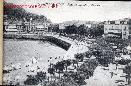Postales: TARJETA POSTAL N&ordm; 26 DE SAN SEBASTIAN - PLAZA DEL CERVANTES Y EL CASINO