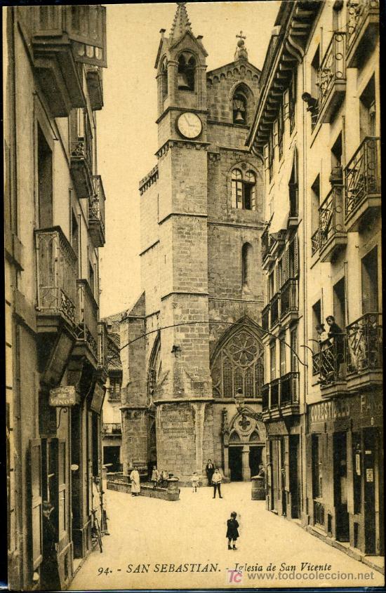 Postales: TARJETA POSTAL DE SAN SEBASTIAN, IGLESIA DE SAN VICENTE. FOT. EEDIT. G.G. GALARZA