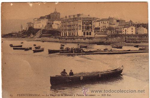 Postcards: N&ordm; 223 POSTAL FUENTERRABIA PAIS VASCO BARCO GUIPUZCOA PLAYA DE LA MARINA Y PALACIO MIRAMAR