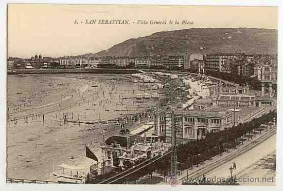 Postales: POSTAL ANTIGUA DE ESPA&Ntilde;A CIRCA 1900 UNION POSTAL UNIVERSAL SAN SEBASTIAN VISTA GENERAL DE LA PLAYA