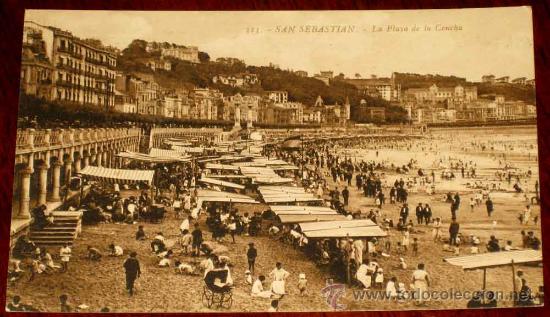 Postales: ANTIGUA POSTAL DE SAN SEBASTIAN - PLAYA DE LA CONCHA - ED. G. GALARZA - CIRCULADA.