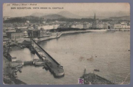 Postkarten: TARJETA POSTAL ANTIGUA DE SAN SEBASTIAN. VISTA DESDE EL CASTILLO. 353. HAUSER Y MENET.